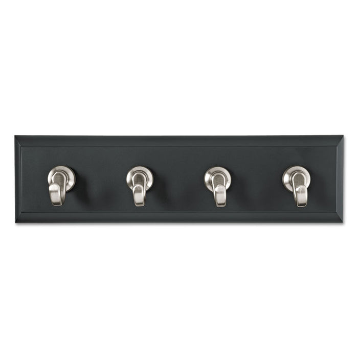 Decorative Key Rail, Plastic, Slate/Silver, 8 x 1.5 x 2.13, 4 Hooks/Pack