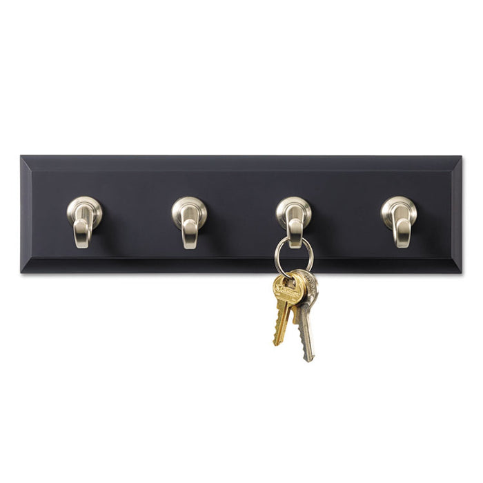 Decorative Key Rail, Plastic, Slate/Silver, 8 x 1.5 x 2.13, 4 Hooks/Pack