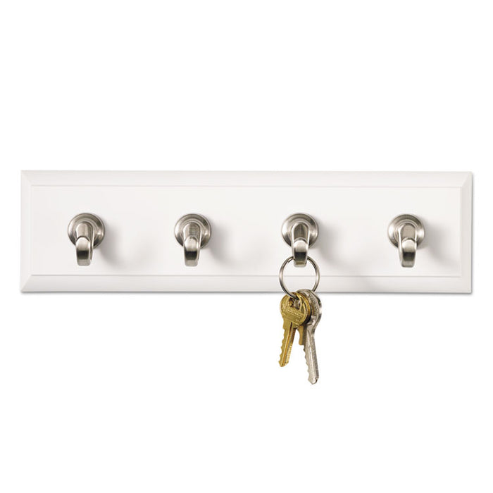Decorative Key Rail, Plastic, Quartz/Silver, 8 x 1.5 x 2.13, 4 Hooks/Pack