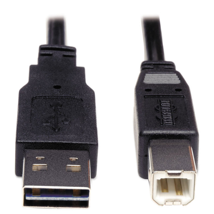 Universal Reversible USB 2.0 Cable, Reversible A to B (M/M), 6 ft., Black