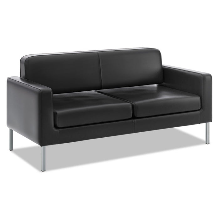 Corral Reception Seating Sofa, 67w x 28d x 30.5h, Black SofThread Leather