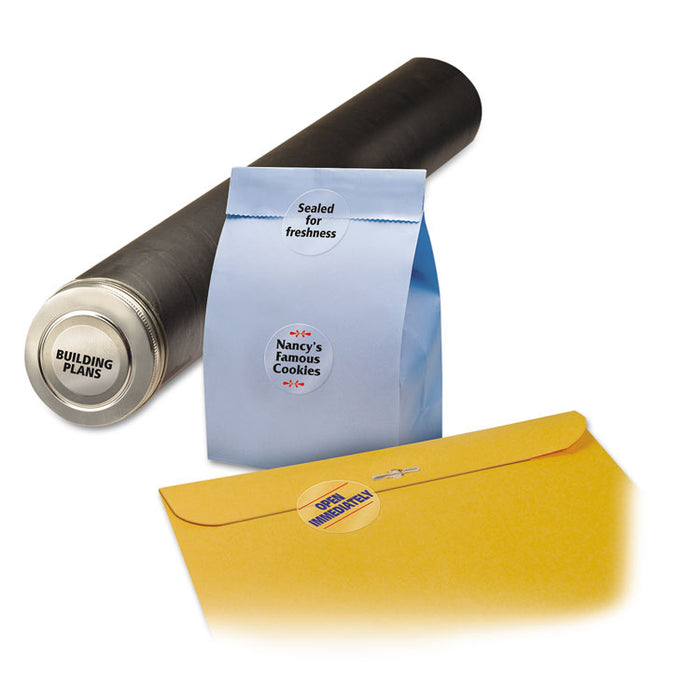 Round Print-to-the Edge Labels with SureFeed and EasyPeel, 1.67" dia, Glossy Clear, 500/PK