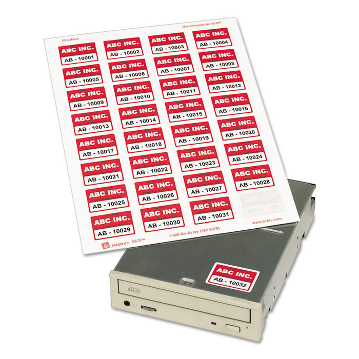 Permanent ID Labels w/ Sure Feed Technology, Inkjet/Laser Printers, 1.25 x 1.75, White, 32/Sheet, 15 Sheets/Pack
