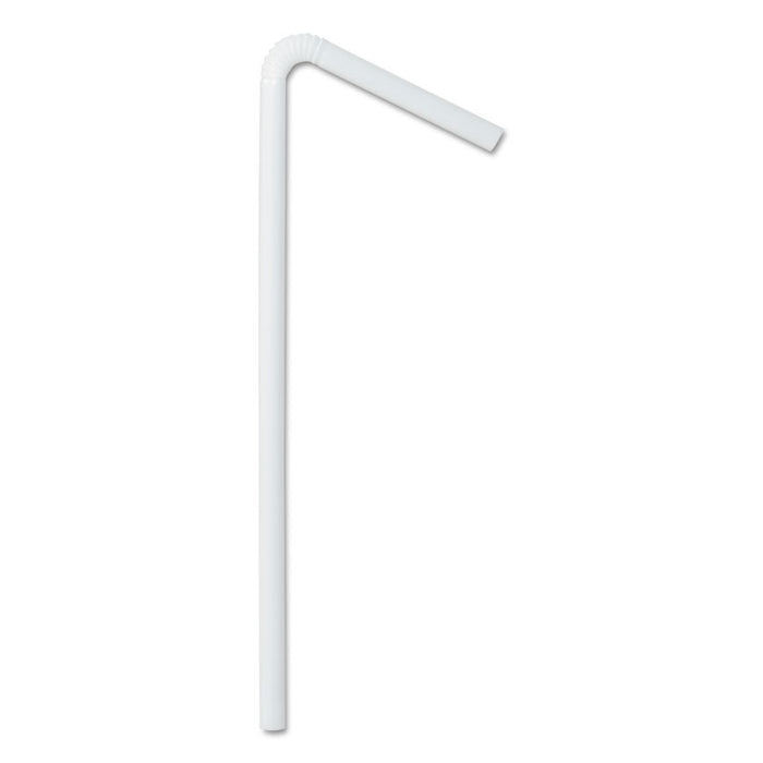 Wrapped Flex Straws, 7 3/4", Polypropylene, White, 10,000 Straws/Carton