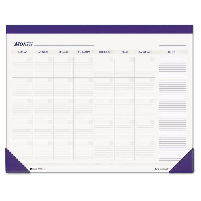 Recycled Nondated Desk Pad Calendar, 22 x 17, White/Blue Sheets, Blue Binding, Blue Corners, 12-Month (Jan to Dec): Undated