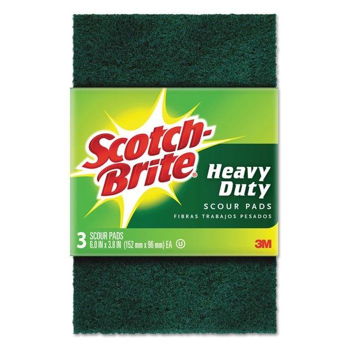 Heavy-Duty Scour Pad, 3 4/5" x 6", Green, 3/Pack