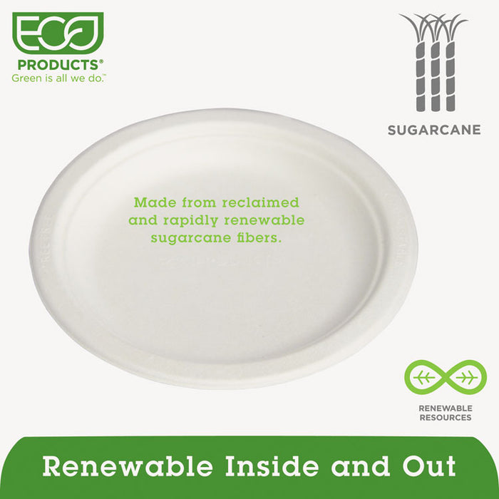 Renewable and Compostable Sugarcane Plates Convenience Pack, 6" dia, Natural White, 50/Pack