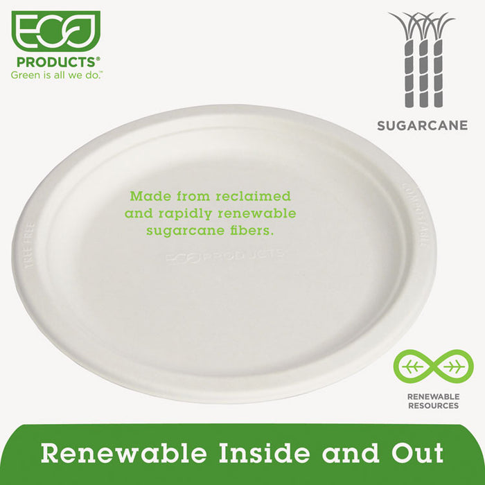 Renewable and Compostable Sugarcane Plates, 9" dia, Natural White, 50/Packs
