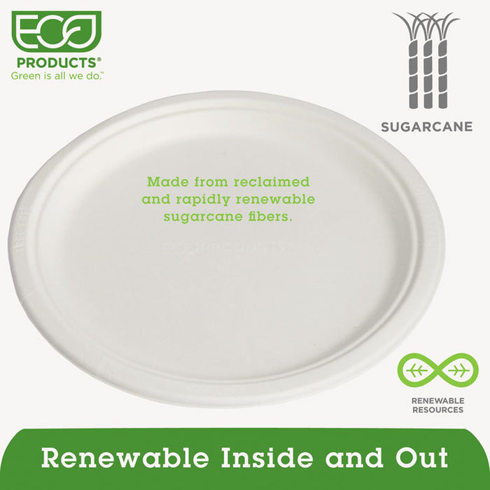 Renewable and Compostable Sugarcane Plates, 10" dia, Natural White, 500/Carton