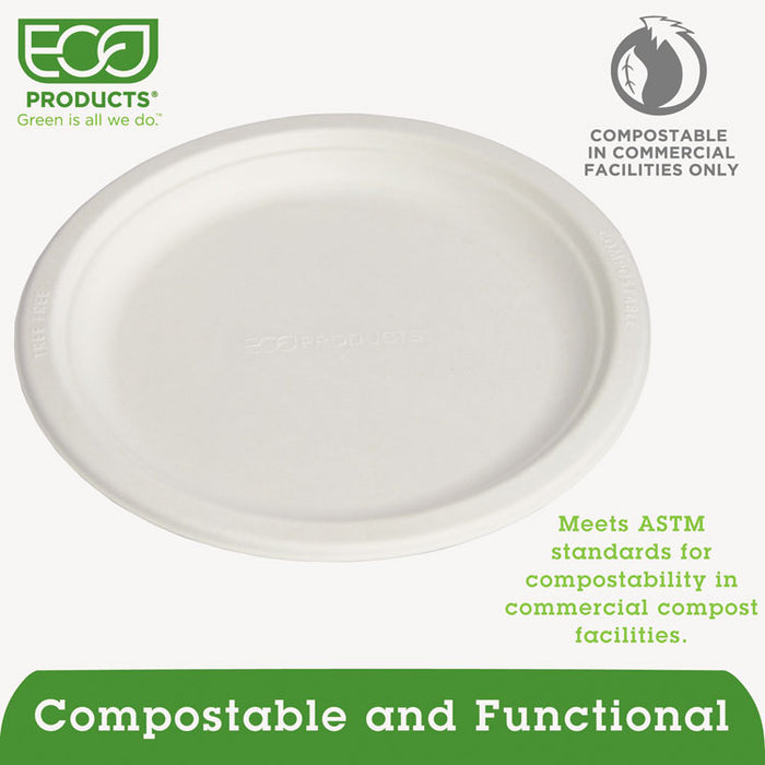 Renewable and Compostable Sugarcane Plates, 9" dia, Natural White, 50/Packs