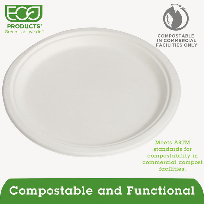 Renewable and Compostable Sugarcane Plates, 10" dia, Natural White, 500/Carton