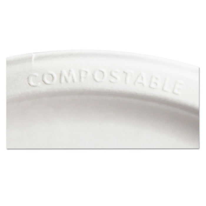 Renewable and Compostable Sugarcane Plates Convenience Pack, 6" dia, Natural White, 50/Pack