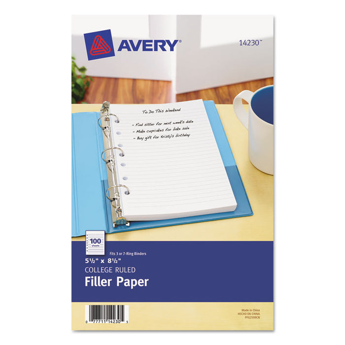 Mini Size Binder Filler Paper, 7-Hole, 5.5 x 8.5, Narrow Rule, 100/Pack