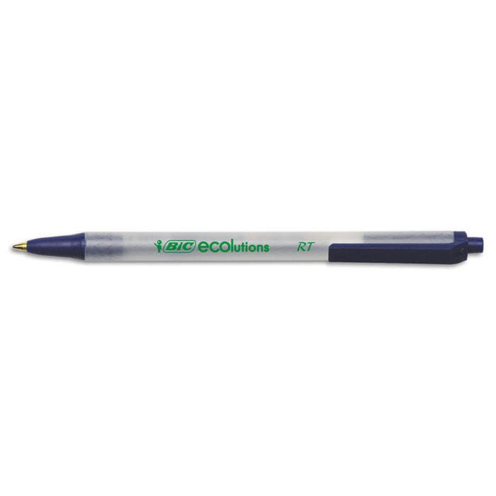 Ecolutions Clic Stic Ballpoint Pen, Retractable, Medium 1 mm, Blue Ink, Clear Barrel, Dozen