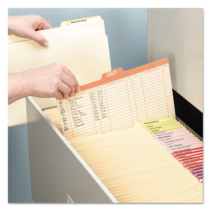 Manila Out Guides, Printed Form Style, 1/5-Cut Top Tab, Out, 8.5 x 11, Manila, 100/Box