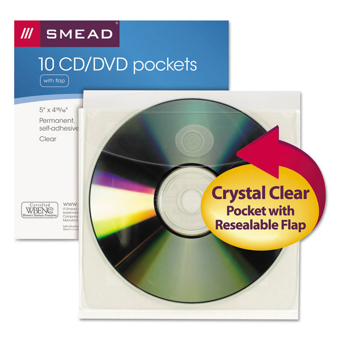 Self-Adhesive CD/Diskette Pockets, Clear, 10/Pack
