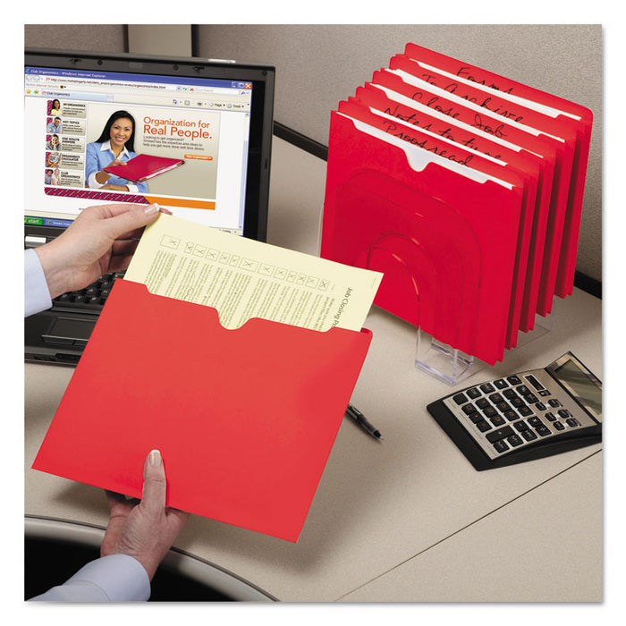 Colored File Jackets with Reinforced Double-Ply Tab, Straight Tab, Letter Size, Red, 100/Box