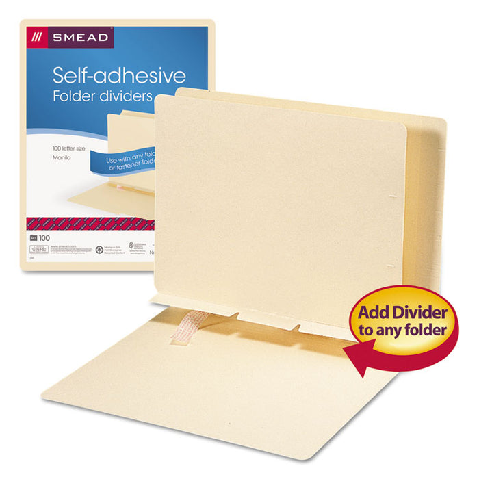 Self-Adhesive Folder Dividers for Top/End Tab Folders, Prepunched for Fasteners, Letter Size, Manila, 100/Box