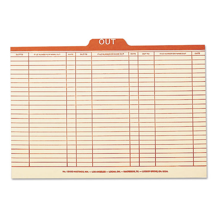 Manila Out Guides, Printed Form Style, 1/5-Cut Top Tab, Out, 8.5 x 14, Manila, 100/Box