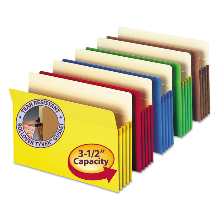 Colored File Pockets, 3.5" Expansion, Letter Size, Assorted Colors, 5/Pack
