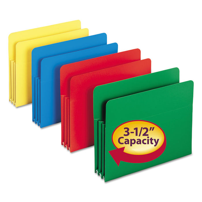 Poly Drop Front File Pockets, 3.5" Expansion, Letter Size, Assorted Colors, 4/Box
