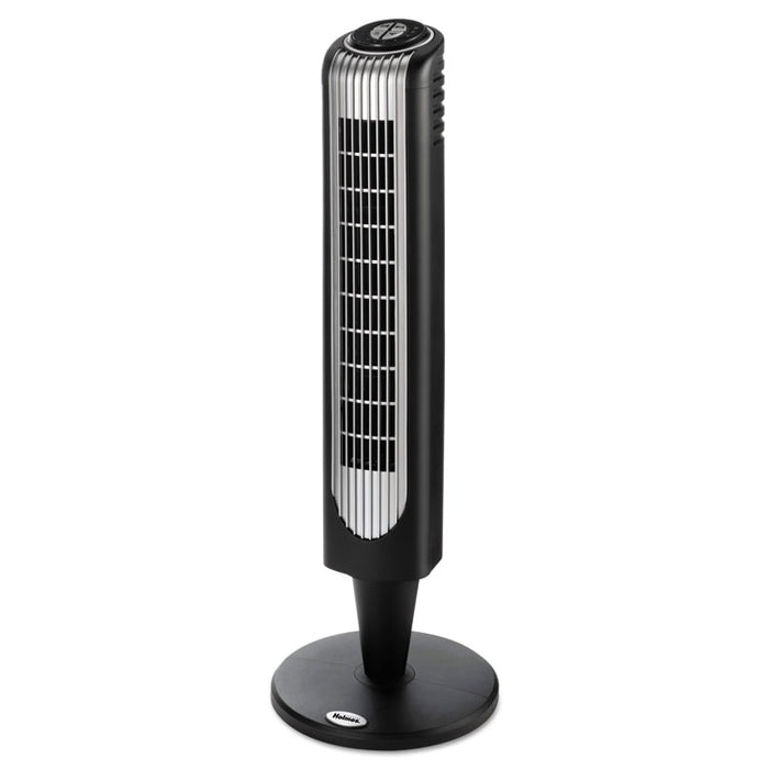 Three-Speed Oscillating Tower Fan with Remote Control, Metallic Silver/Black