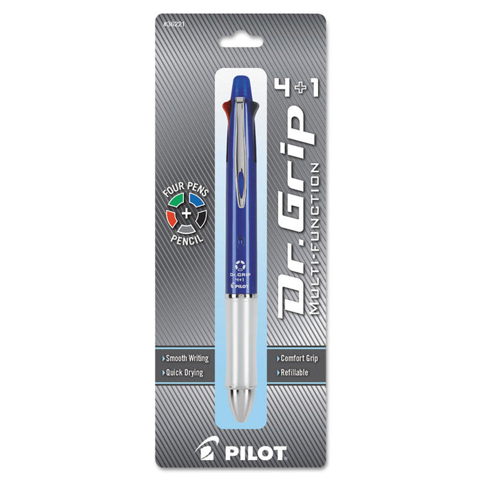 Dr. Grip 4 + 1 Multi-Color Ballpoint Pen/Pencil, Retractable, 0.7 mm Pen/0.5 mm Pencil, Black/Blue/Green/Red Ink, Blue Barrel
