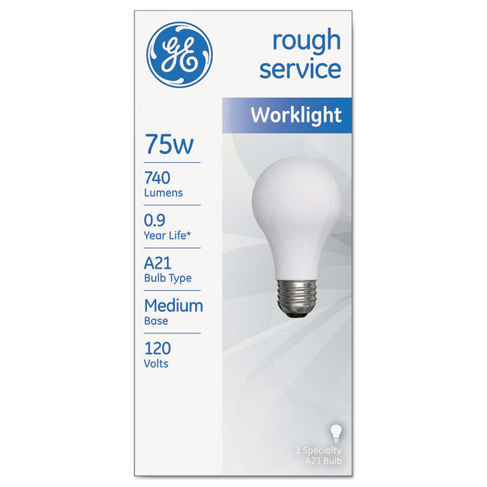 Rough Service Incandescent Worklight Bulb, A21, 75 W, 750 lm