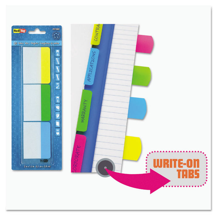 Write-On Index Tabs, 1/5-Cut, Assorted Colors, 2" Wide, 48/Pack
