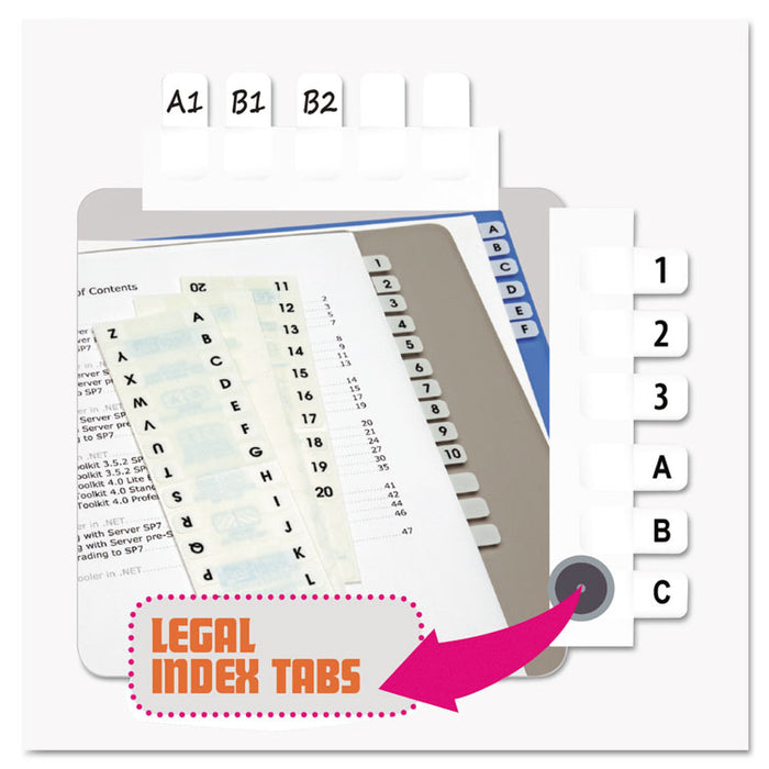 Legal Index Tabs, 1/12-Cut Tabs, A-Z, White, 0.44" Wide, 104/Pack