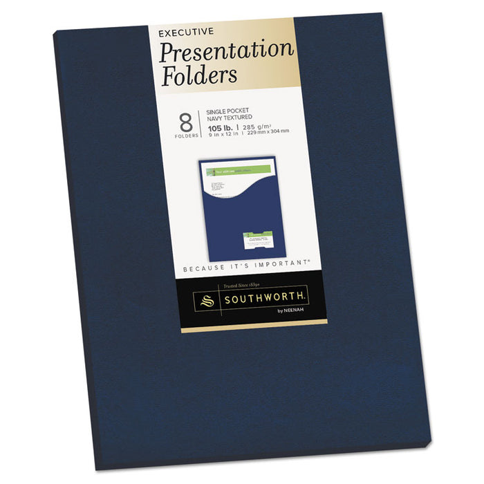 One-Pocket Presentation Folders, 8 1/2 x 11, Navy, 8/Pack