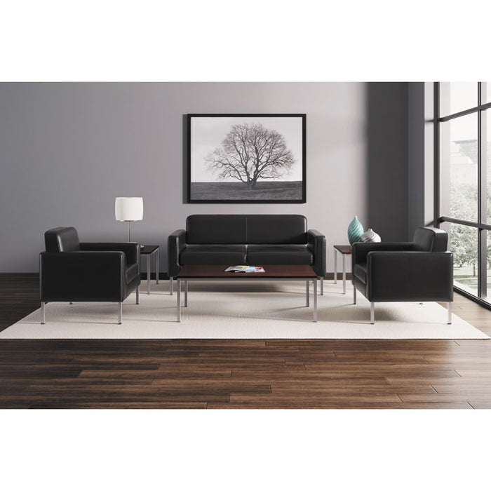 Corral Reception Seating Sofa, 67w x 28d x 30.5h, Black SofThread Leather