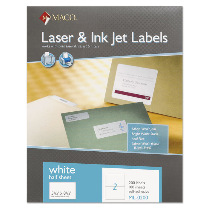 Cover-All Opaque Laser/Inkjet Shipping Labels, Internet Format, 5.5 x 8.5, White, 2 Labels/Sheet, 100 Sheets/Box