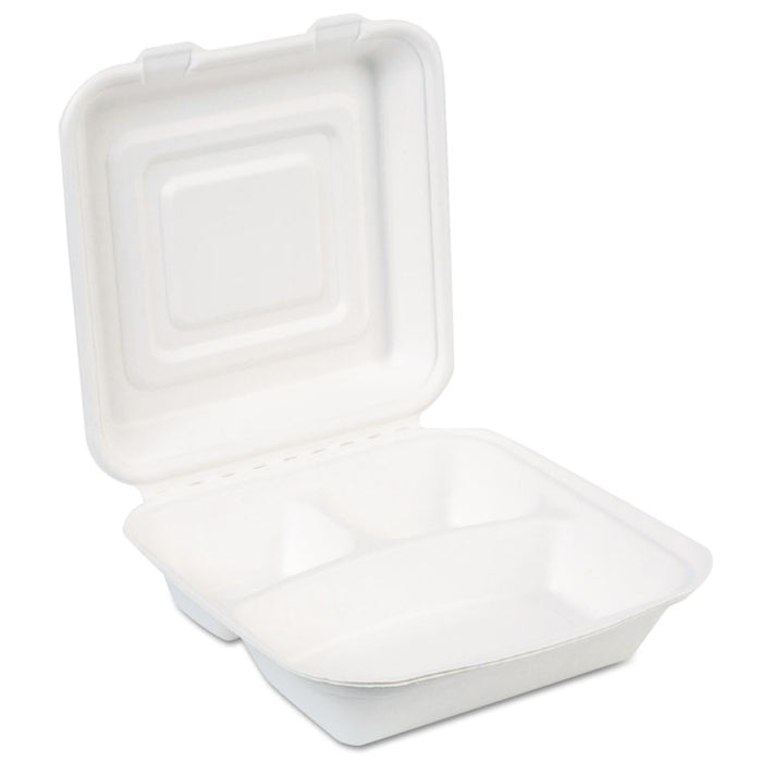 EcoSmart Molded Fiber Food Containers, 3-Comp, 9 1/32 x 2 5/32, White, 250/CT