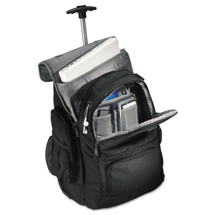 Rolling Backpack, Fits Devices Up to 15.6", Polyester, 14 x 8 x 21, Black/Charcoal