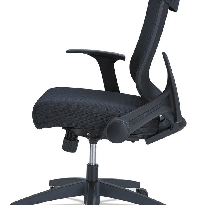 Alera EB-K Series Synchro Mid-Back Flip-Arm Mesh Chair, Supports Up to 275 lb, 18.5â to 22.04" Seat Height, Black