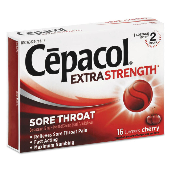 Extra Strength Sore Throat Lozenge, Cherry, 16/Box