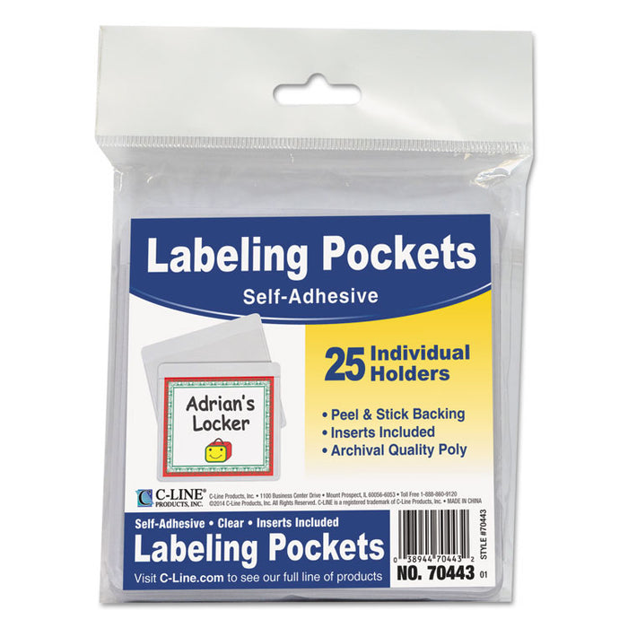 Self-Adhesive Labeling Pockets, Top Load, 3.75 x 3, Clear, 25/Pack