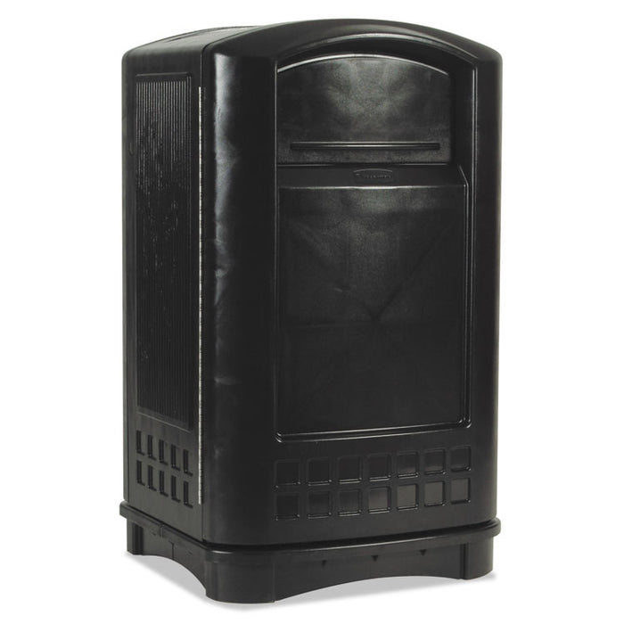 Plaza Indoor/Outdoor Waste Container, Rectangular, Plastic, 50 gal, Black