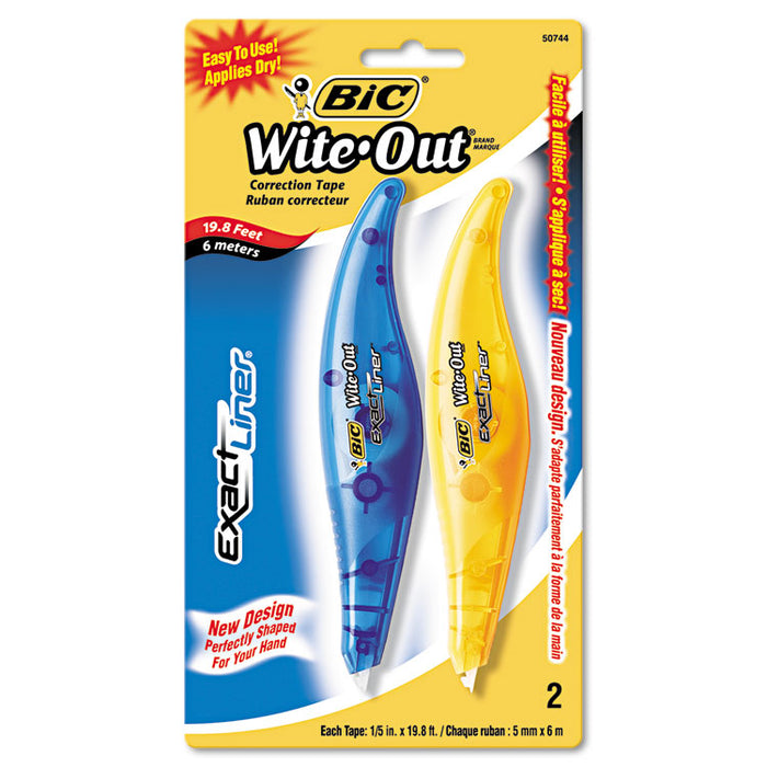Wite-Out Brand Exact Liner Correction Tape, Non-Refillable, Blue/Orange Applicators, 0.2" x 236", 2/Pack