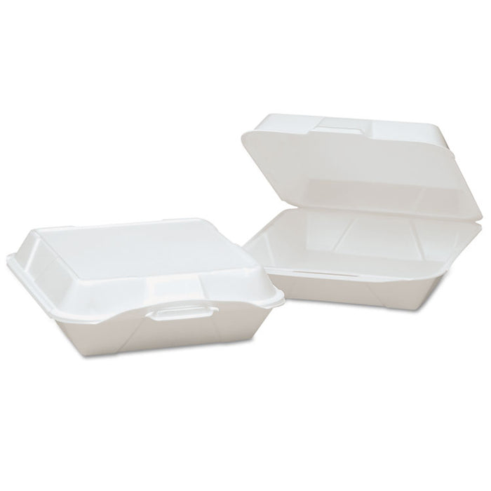 Foam Hinged Container, 1-Compartment, Jumbo, 10-1/3x9-1/3x3, White, 100/BG, 2/CT