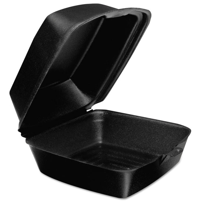 Foam Hinged Lid Containers, 6w x 5 9/10d x 3h, Black, 125/Bag, 4 Bags/Carton