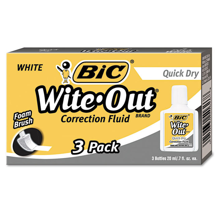 Wite-Out Quick Dry Correction Fluid, 20 mL Bottle, White, 3/Pack