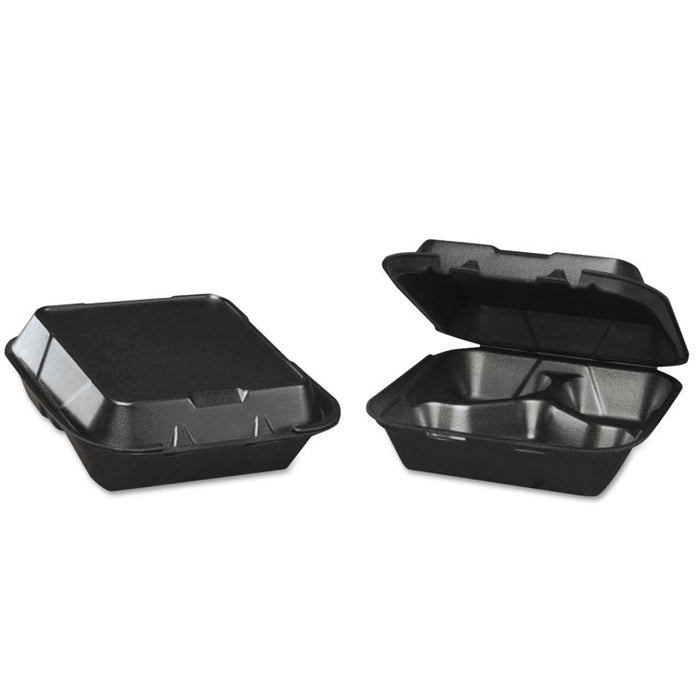 Snap-It Foam Hinged Carryout Container, 3-Comp, Black, 8-1/4x8x3,100/BG, 2 BG/CT