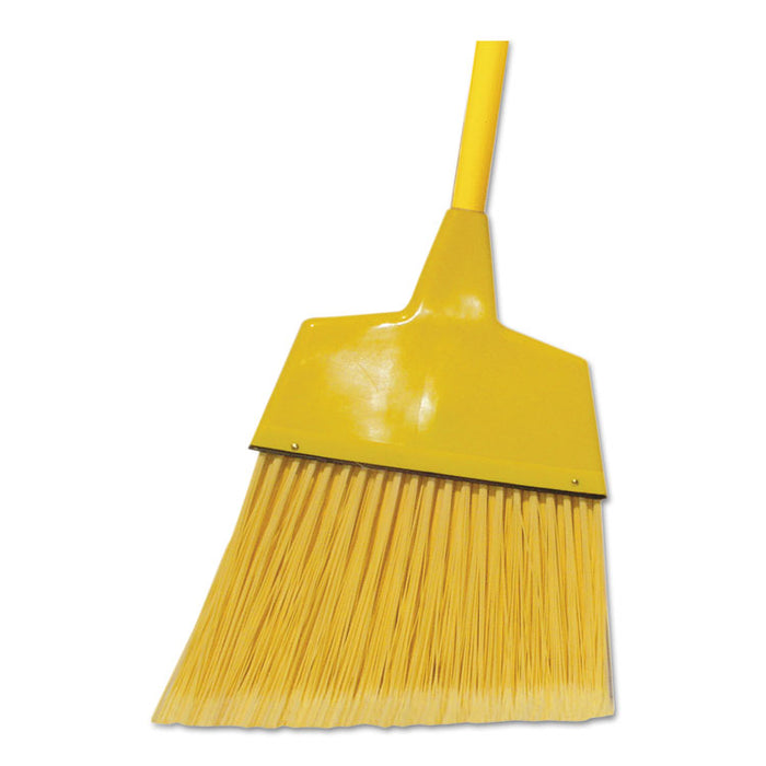 Poly Fiber Angled-Head Lobby Brooms, 55", Yellow Lacquered Wood Handle, 12/Carton