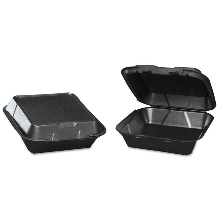 Snap-It Foam Hinged Carryout Container, Medium, Black, 8-1/4x8x3, 100/Bag, 2/CT