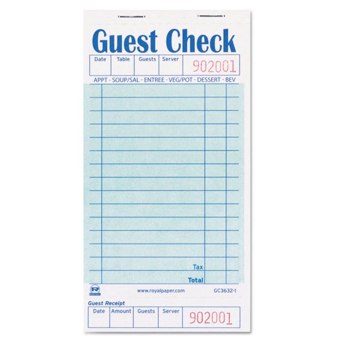 Guest Check Book, 3 1/2 x 6 7/10, 50/Book, 50 Books/Carton