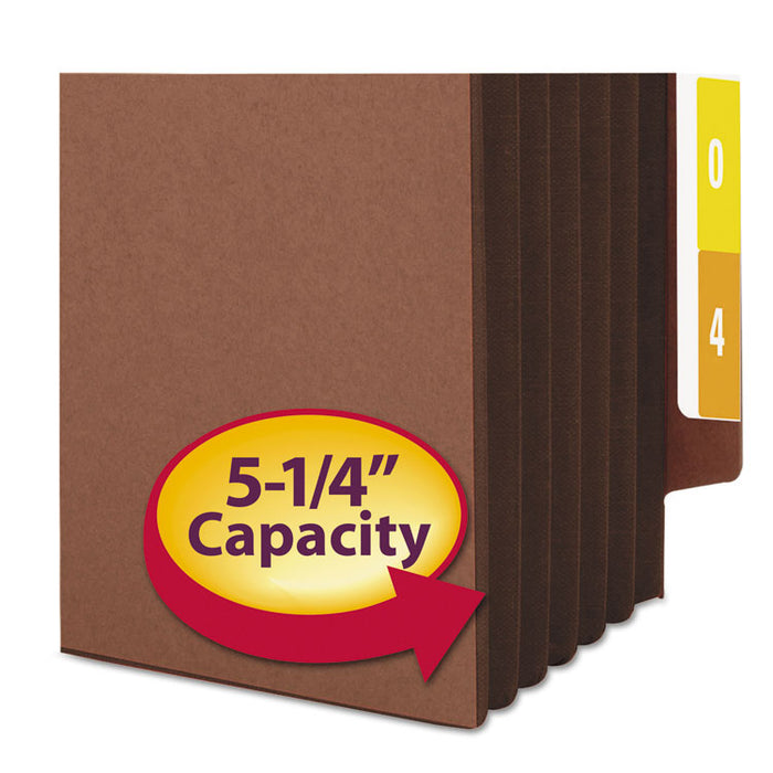 Redrope Drop-Front End Tab File Pockets w/ Fully Lined Colored Gussets, 5.25" Expansion, Legal, Redrope/Dark Brown, 10/Box