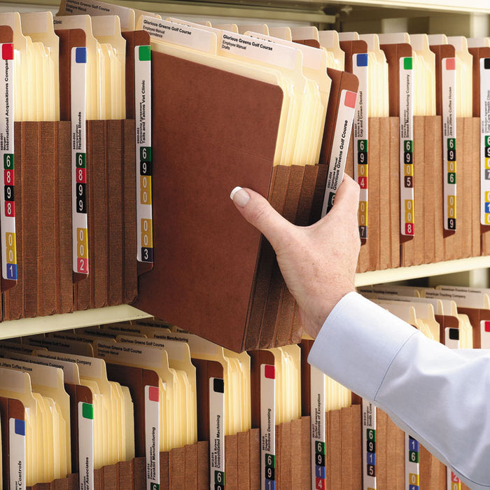 Redrope Drop-Front End Tab File Pockets w/ Fully Lined Colored Gussets, 5.25" Expansion, Legal, Redrope/Dark Brown, 10/Box