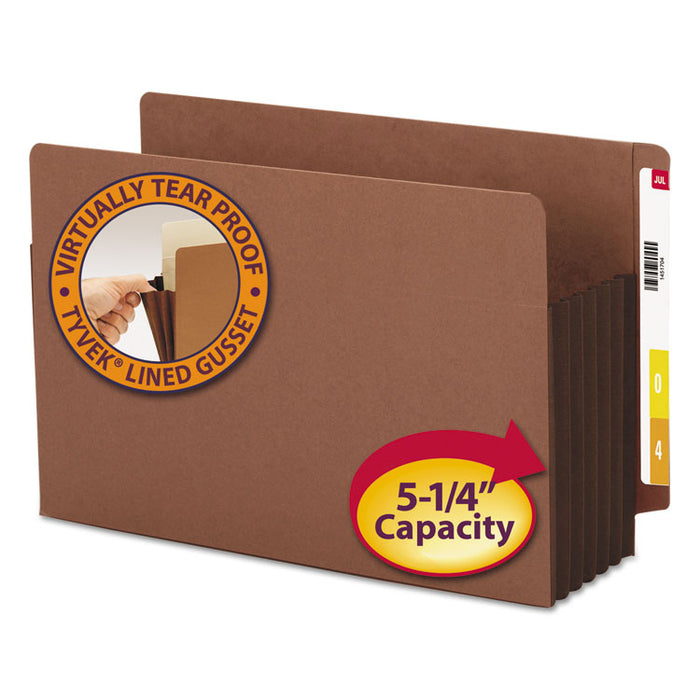 Redrope Drop-Front End Tab File Pockets w/ Fully Lined Colored Gussets, 5.25" Expansion, Legal, Redrope/Dark Brown, 10/Box